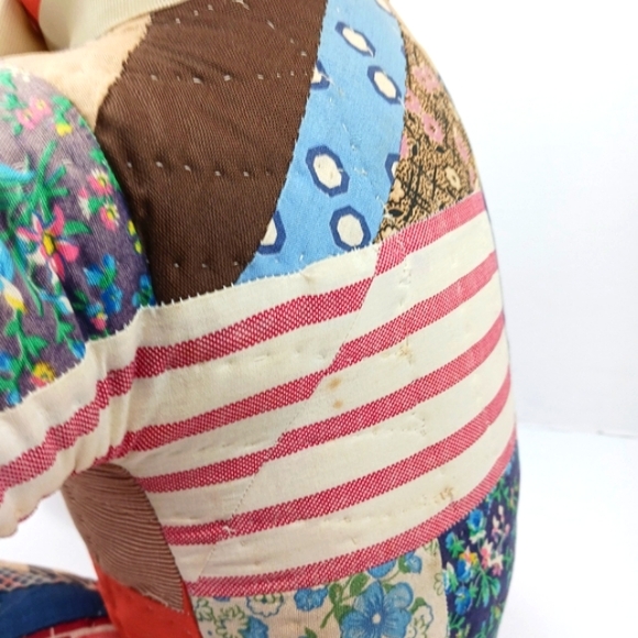ANTIQUE HANDMADE Crazy Patchwork Fabric Stuffed Teddy Bear Freshly Dry Cleaned - Picture 2 of 11